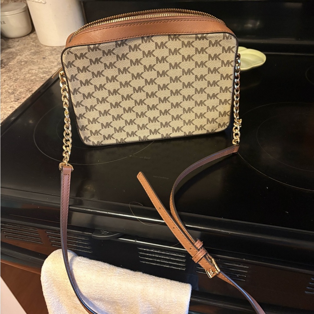Michael Kors Brown and Tan Crossbody Bag with MK Monogram